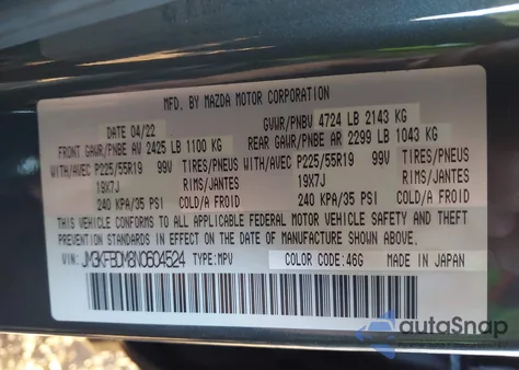 2022 Mazda Cx-5 2.5 S Premium from USA, damaged, VIN JM3KFBDM8N0604524